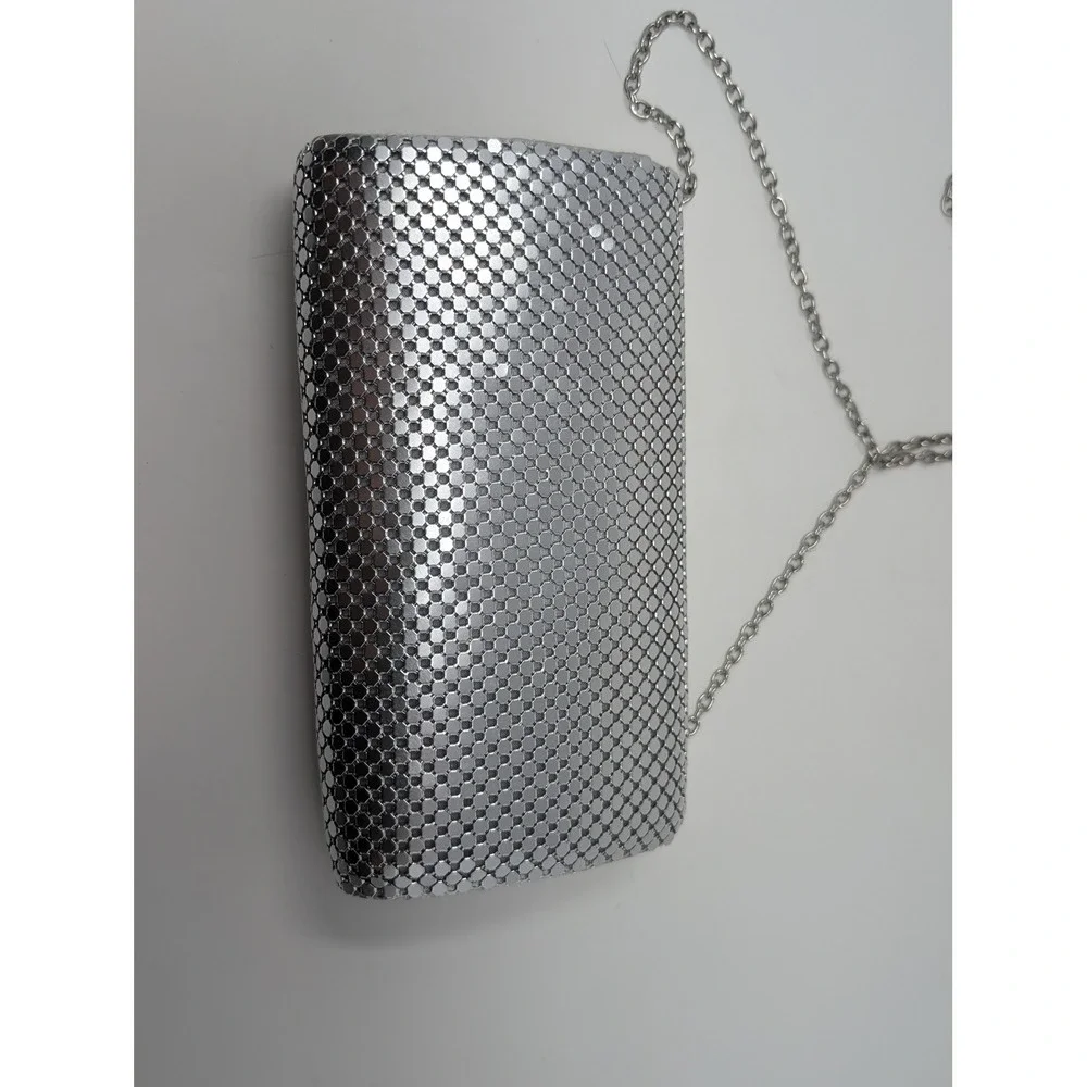 Vintage Jessica McClintock Silver Metal Mesh Crossbody Bag Purse Evening Clutch